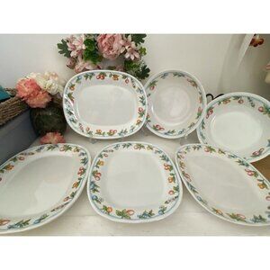 Vintage Melamine Ware No. 2-49 6 Piece 2 Bowls 4 Plates Set Fruits and Flowers‎